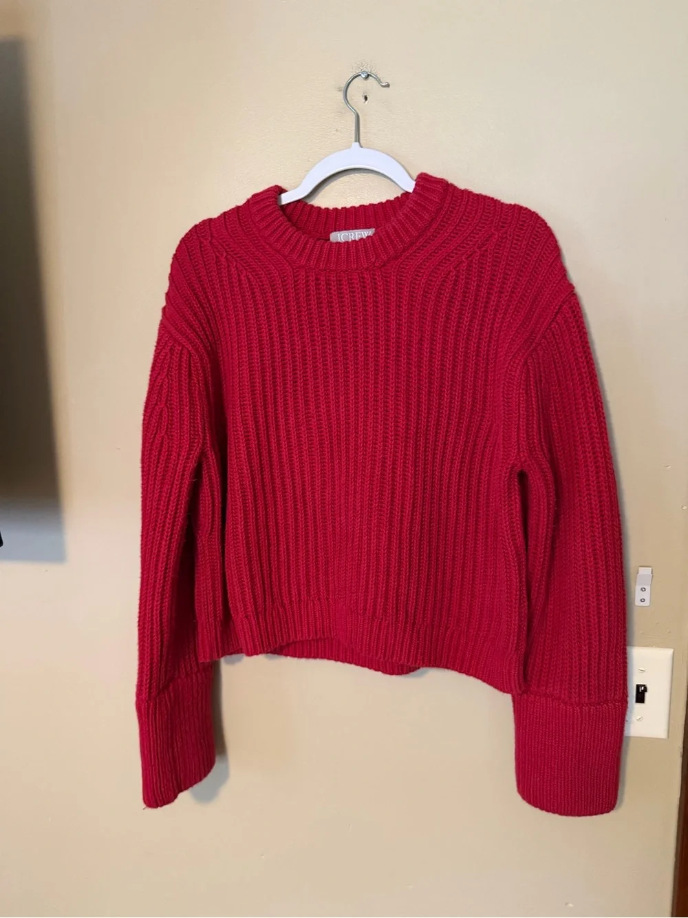 J. Crew Heritage Cotton Fisherman Red Ribbed Crewneck Sweater